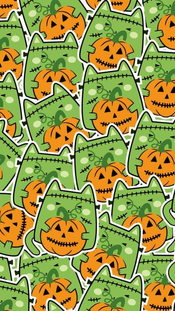 Cute Halloween Iphone Green Cat Pumpkins