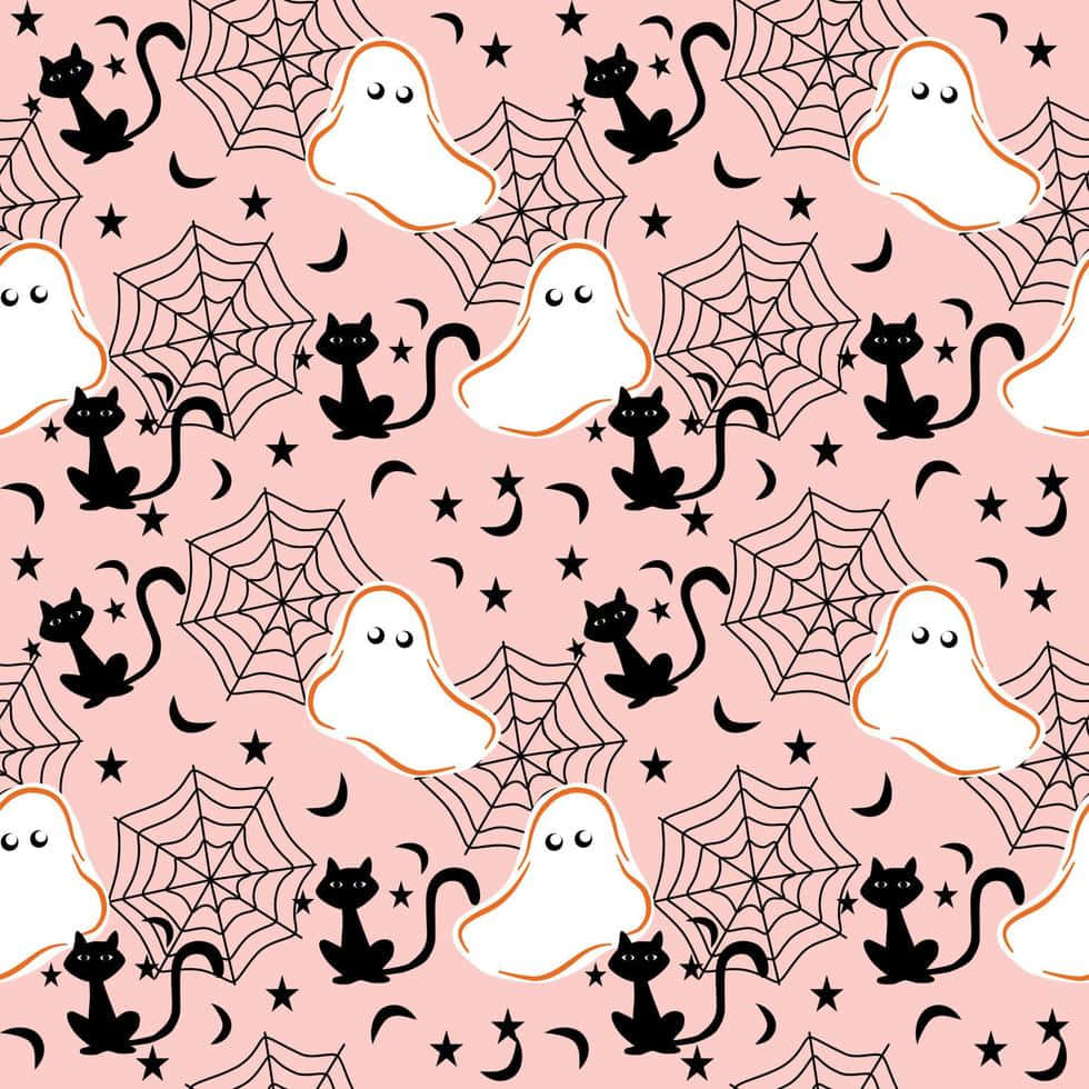 Cute Halloween Pattern Ghosts Cats Wallpaper