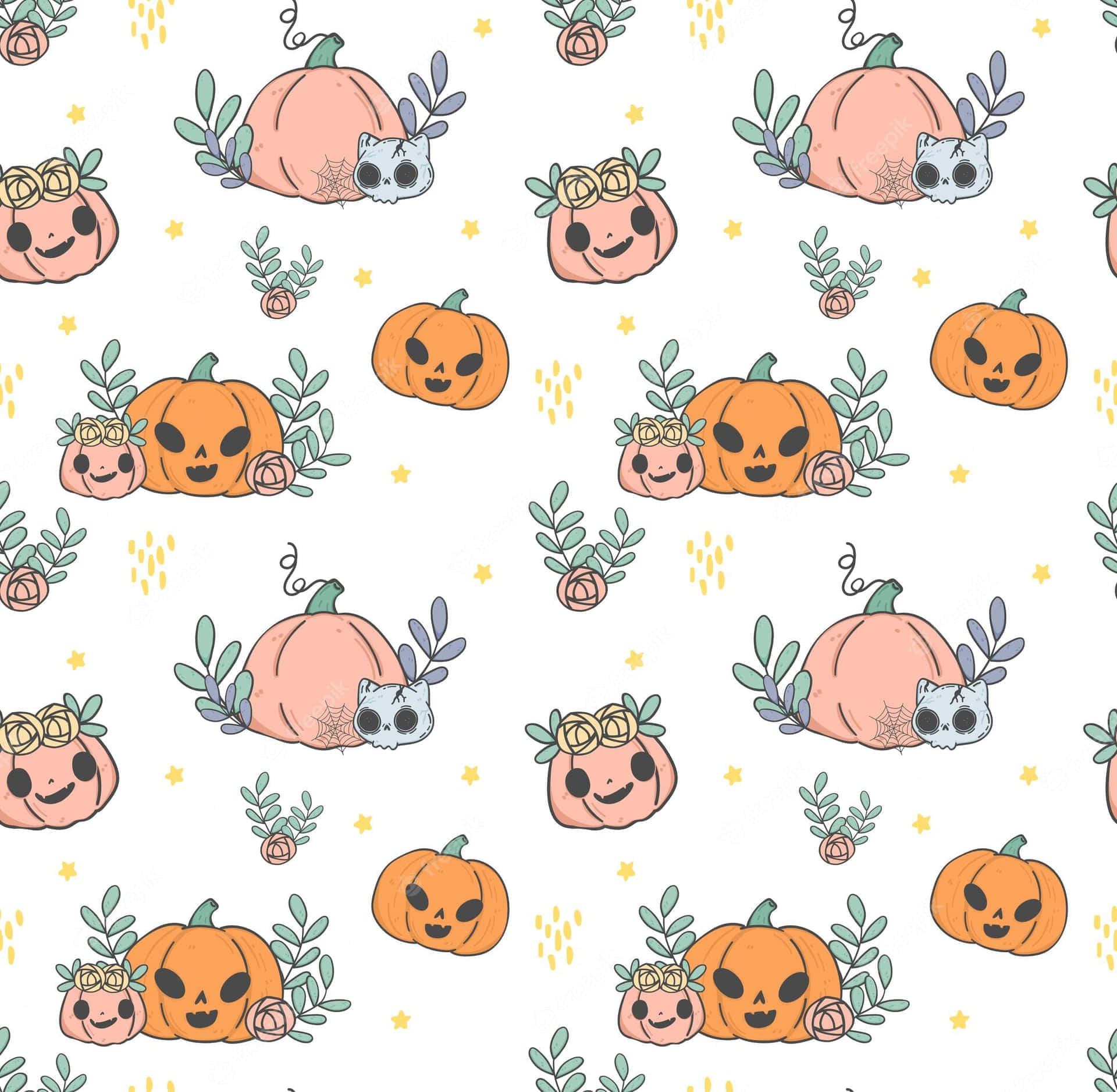 Cute Halloween Patternwith Pumpkinsand Skulls Wallpaper