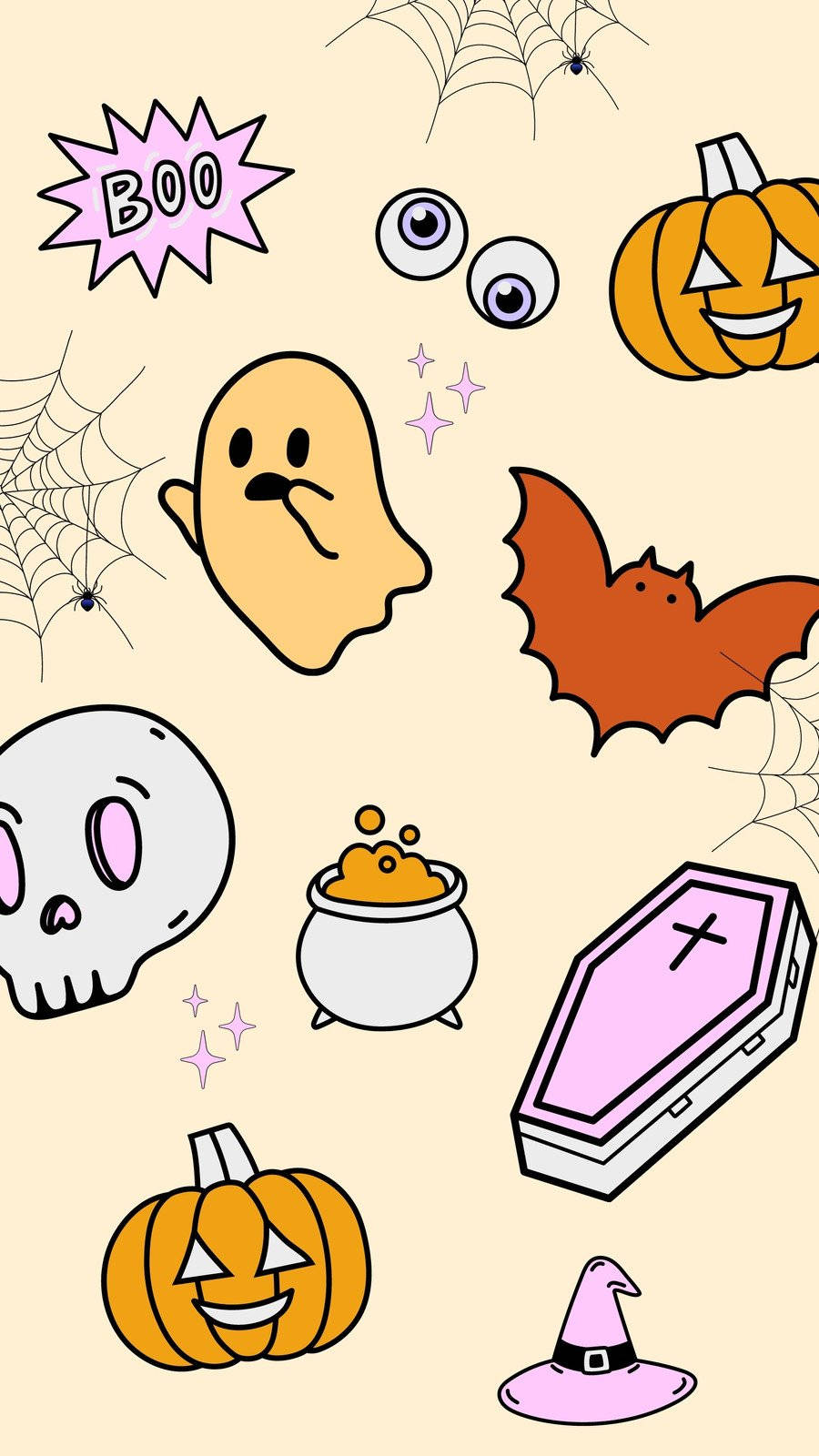 Halloween Icons On A Yellow Background Wallpaper