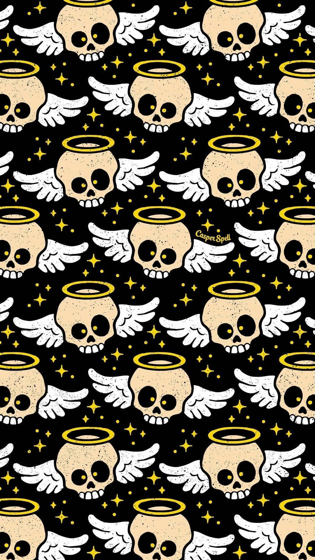 Cute Halloween Phone Angel Skulls Wallpaper
