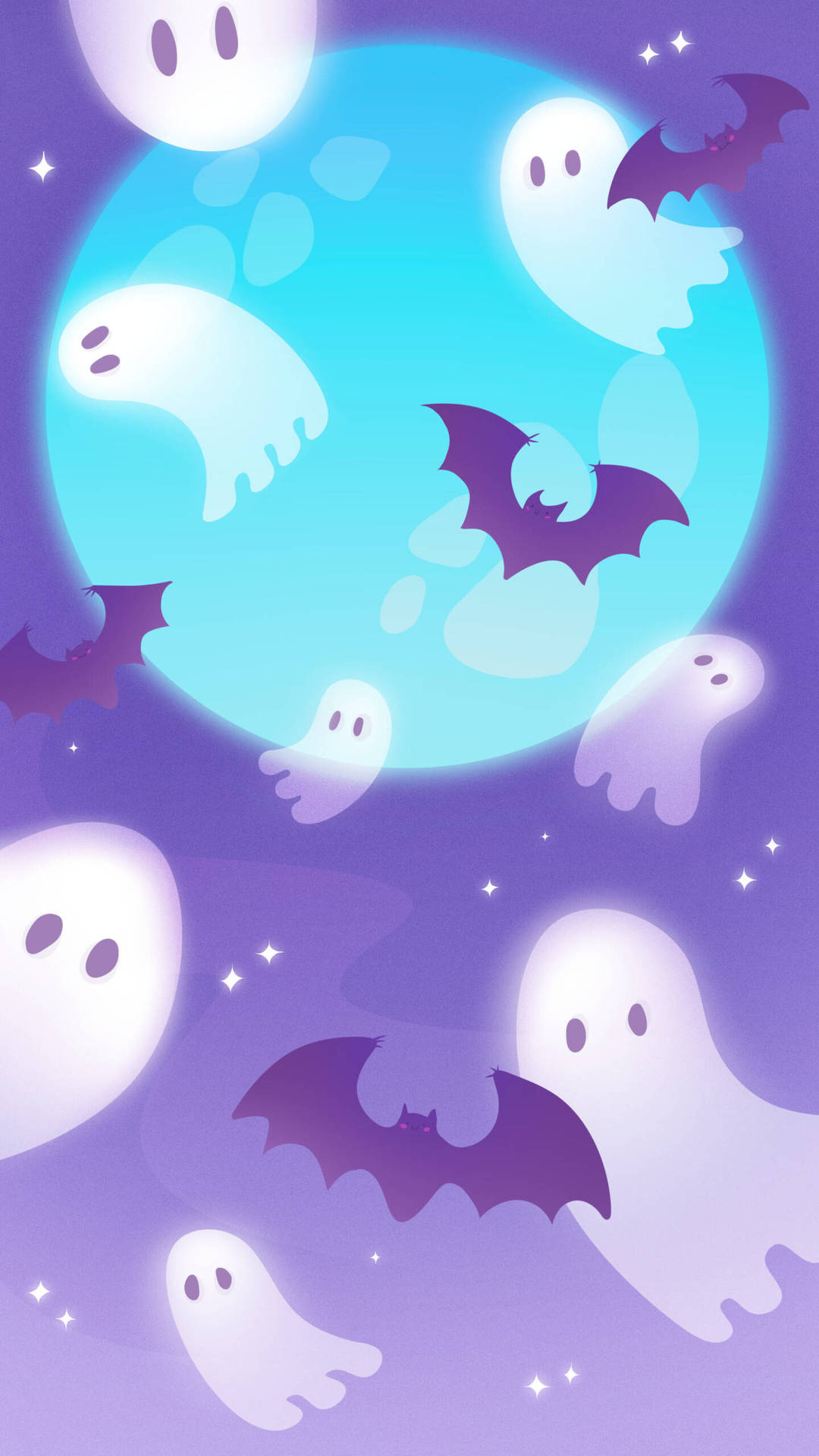 Cute Halloween Phone Ghosts And Bats Wallpaper