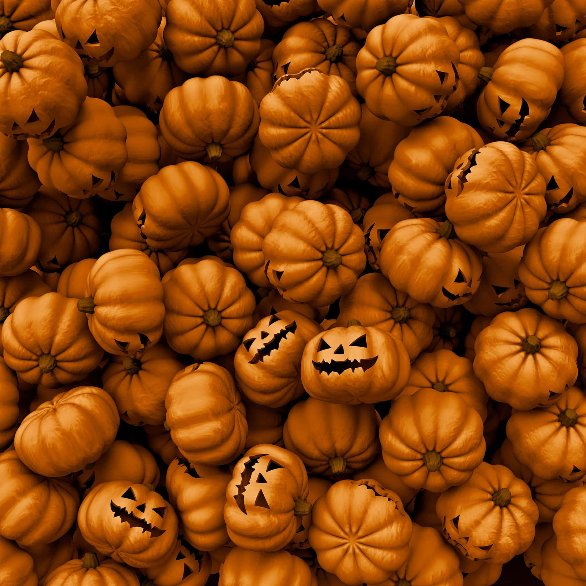 A Pile Of Pumpkins With Faces On Them