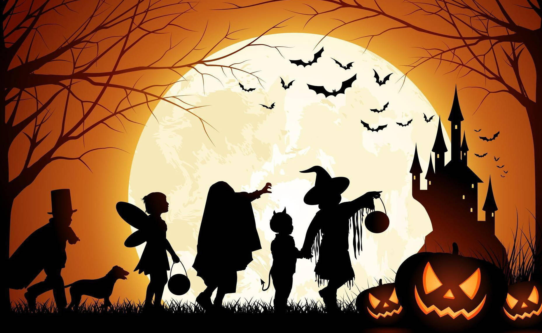 Cute Halloween Silhouette Kids Wallpaper