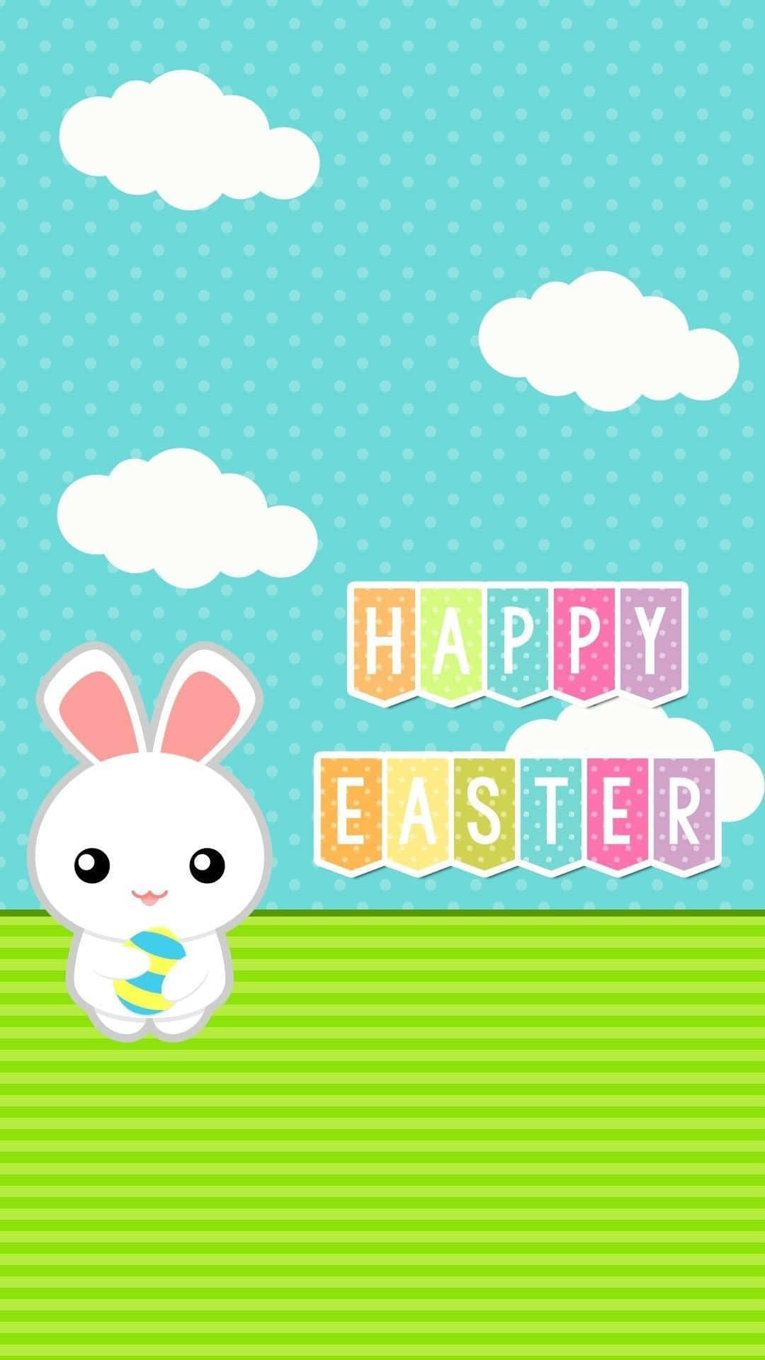 Happy Easter Card With Bunny And Clouds Wallpaper