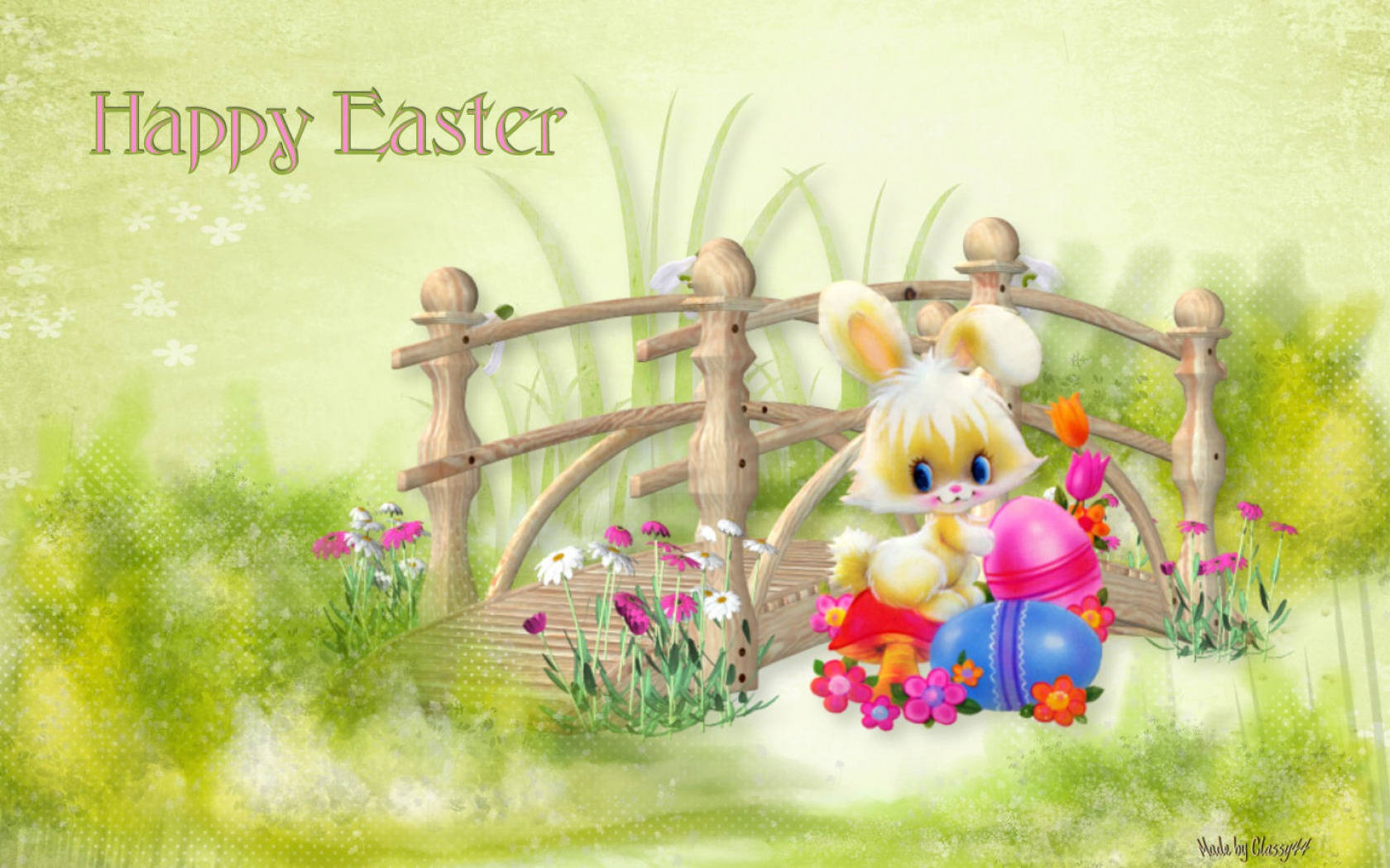 Cute Happy Easter Garden Bunny Wallpaper