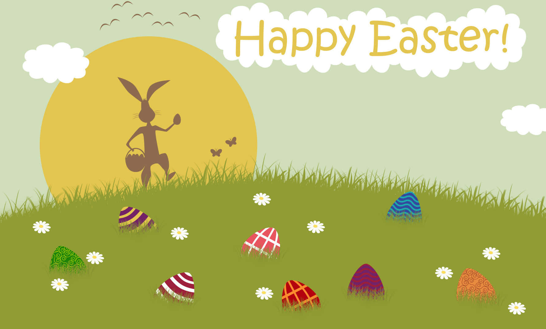 Happy Easter Card With Bunny And Eggs Wallpaper