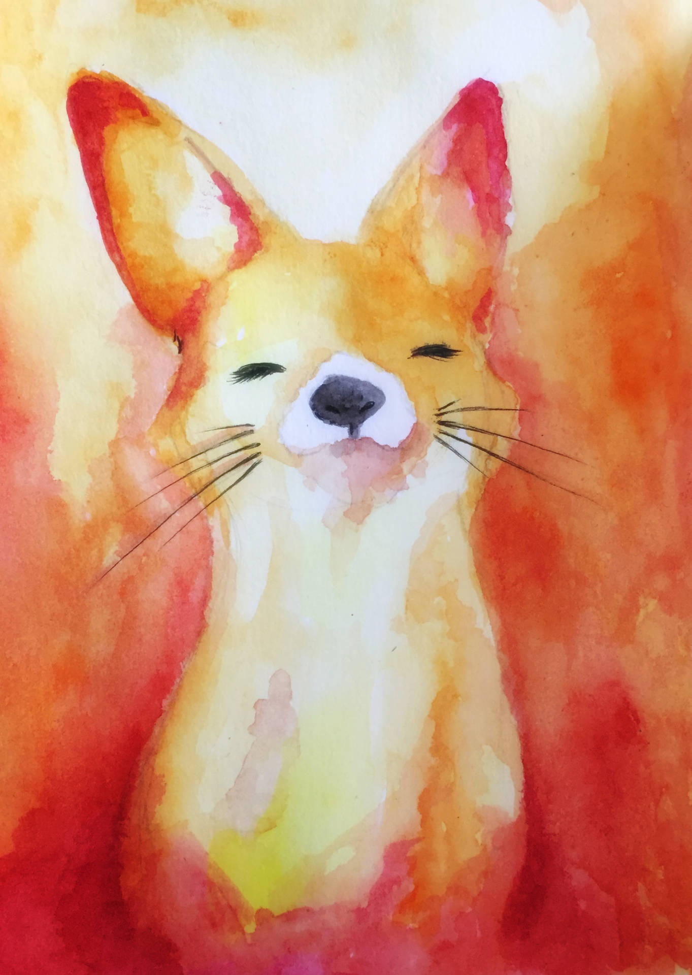 Cute Happy Fox Watercolor Painting Wallpaper