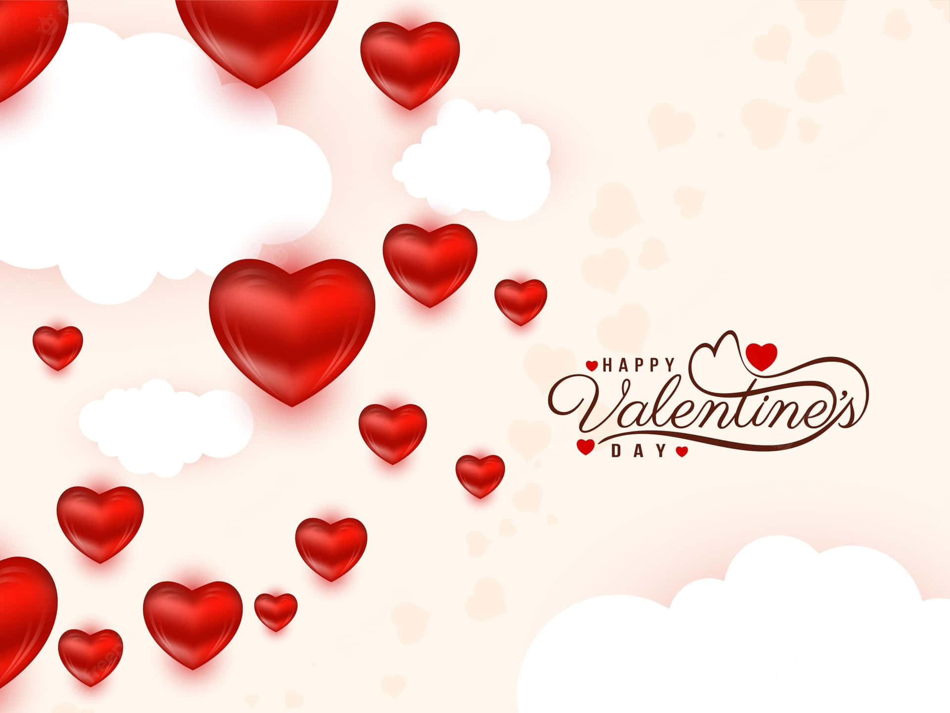 Cute Happy Valentine Day Heart Clouds Wallpaper