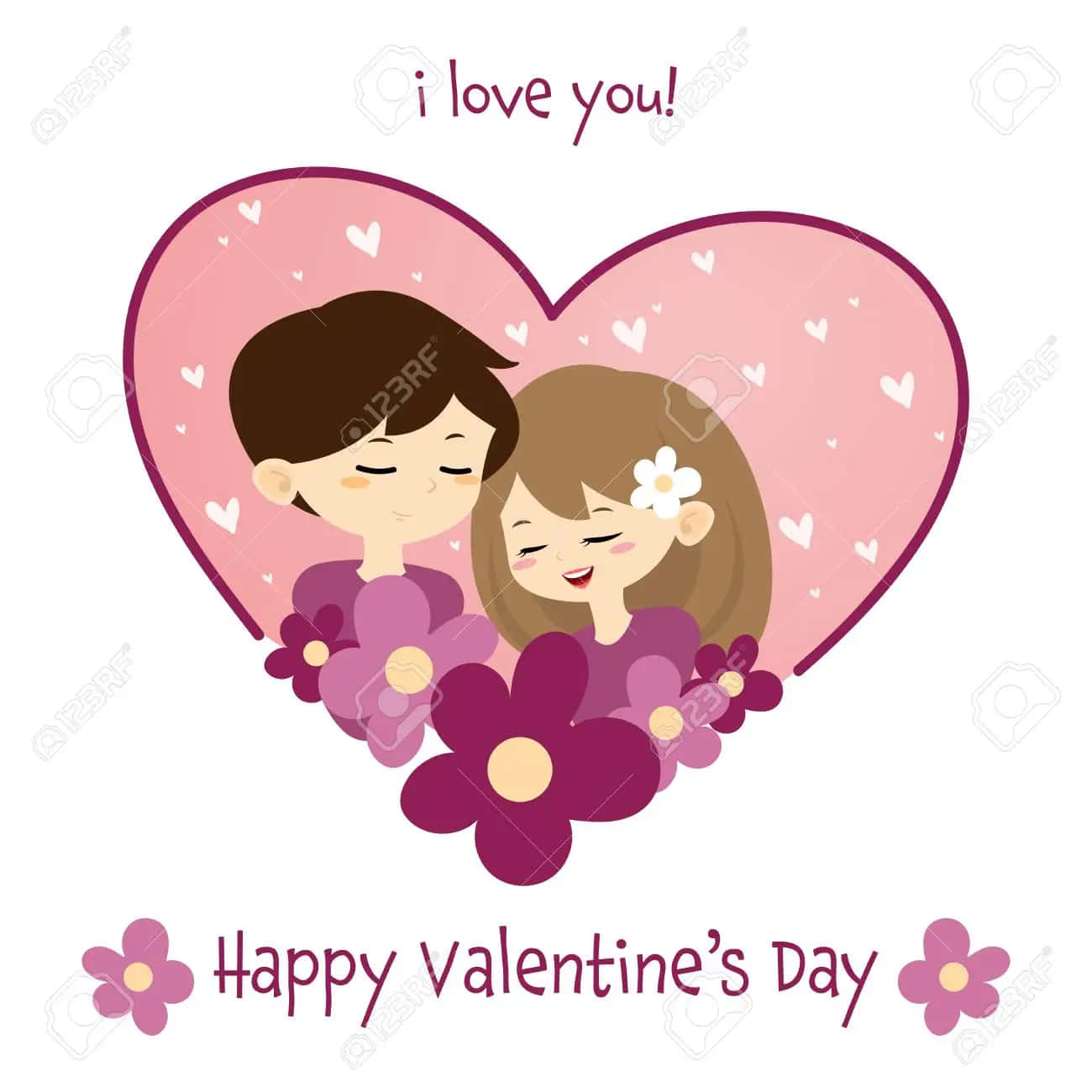 Valentines Day kort med par i hjertestock vektor. Wallpaper