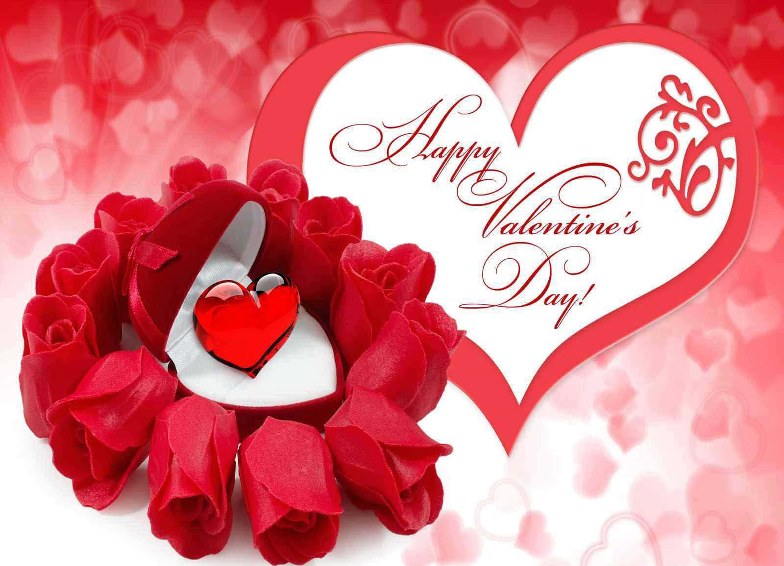Glade Valentinsdag Billeder Med Hjerter Og Røde Roser Wallpaper