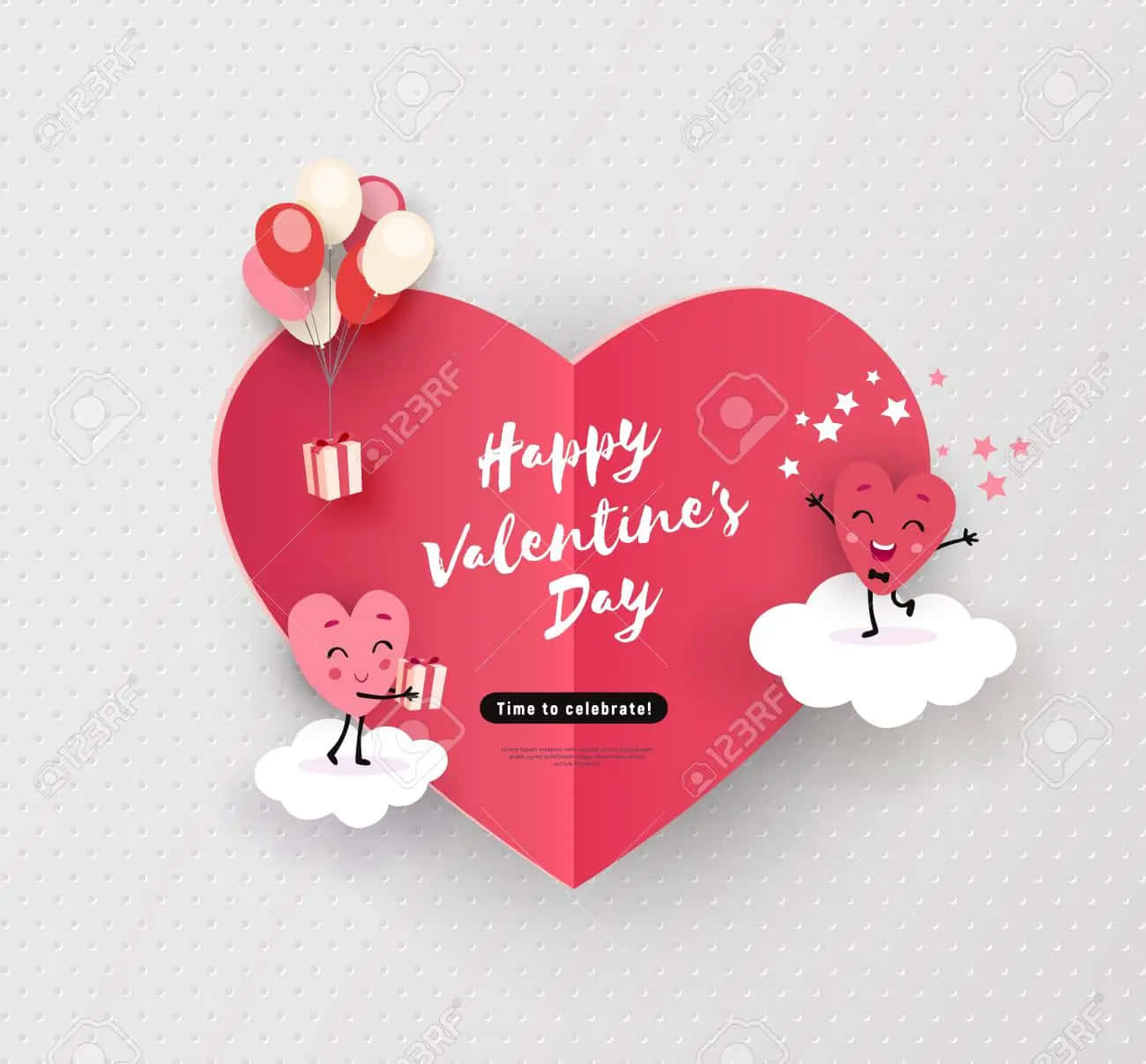 Tarjetade Feliz Día De San Valentín Con Corazones Y Globos. Fondo de pantalla