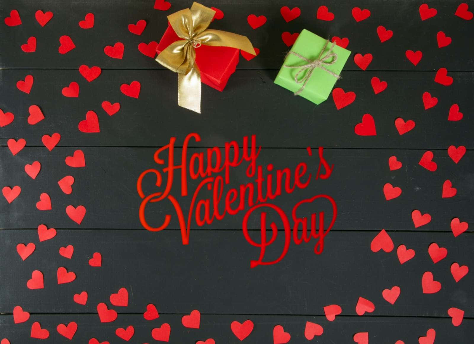 Glædelig Valentinsdag Med Røde Hjerter Og Gaver Wallpaper