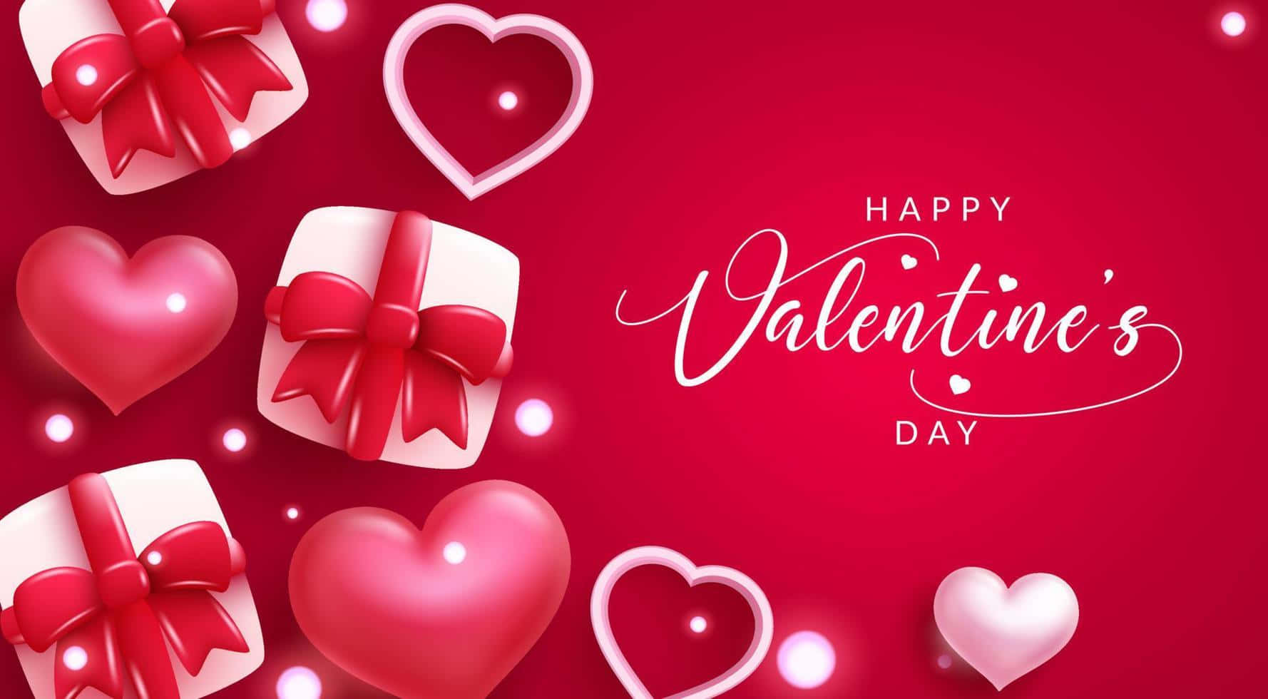 Cute Happy Valentine Day Gifts And Hearts Wallpaper