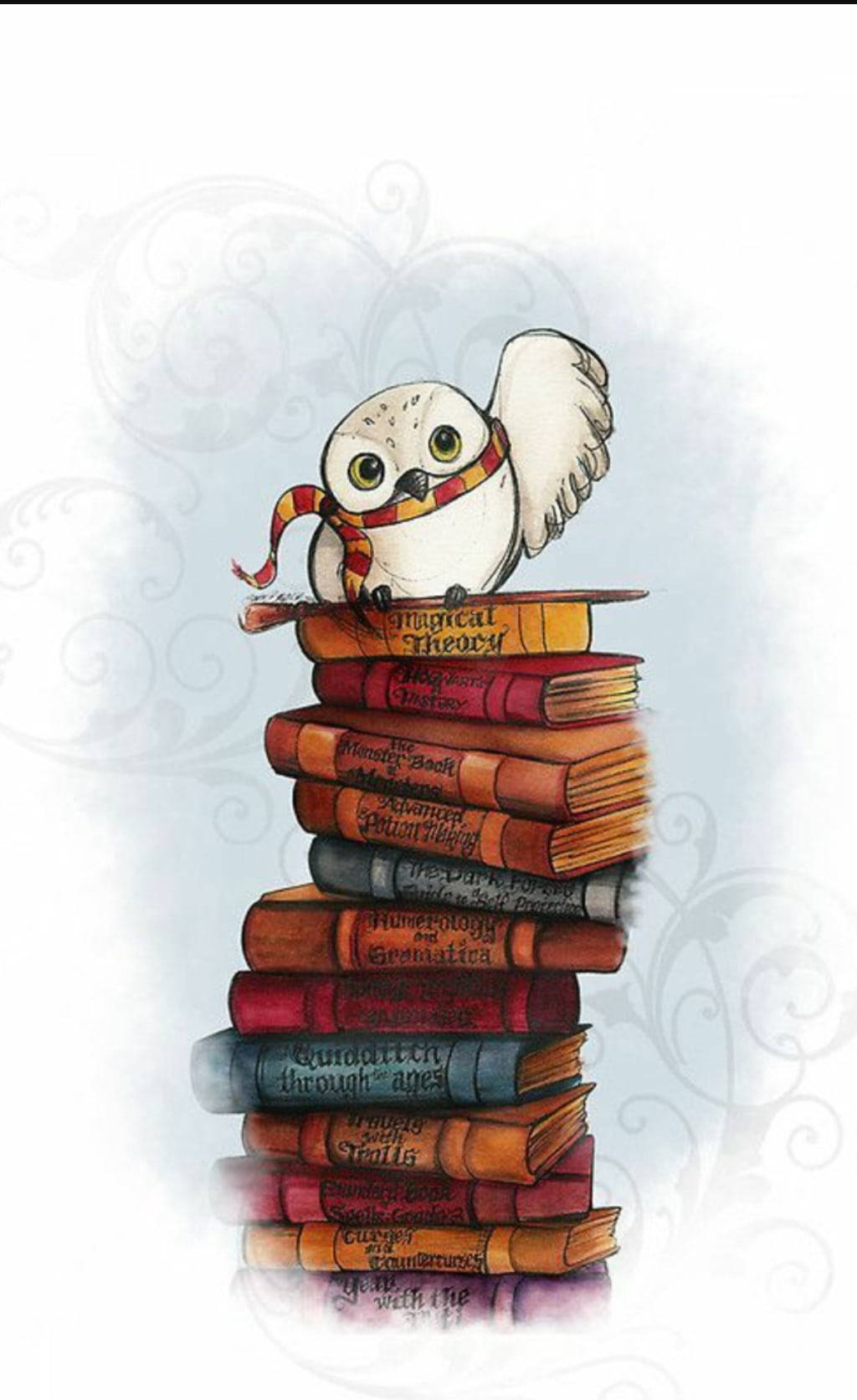 Cute Harry Potter Owl And Books Wallpaper