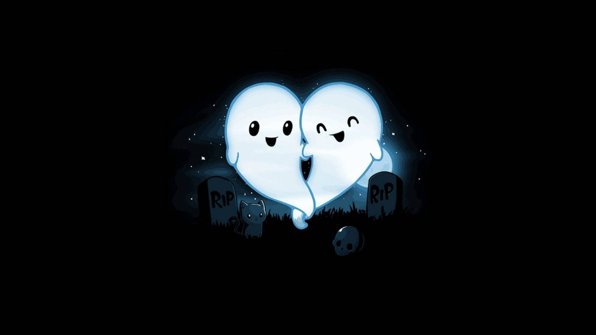 Cute Heart Halloween Ghosts Wallpaper