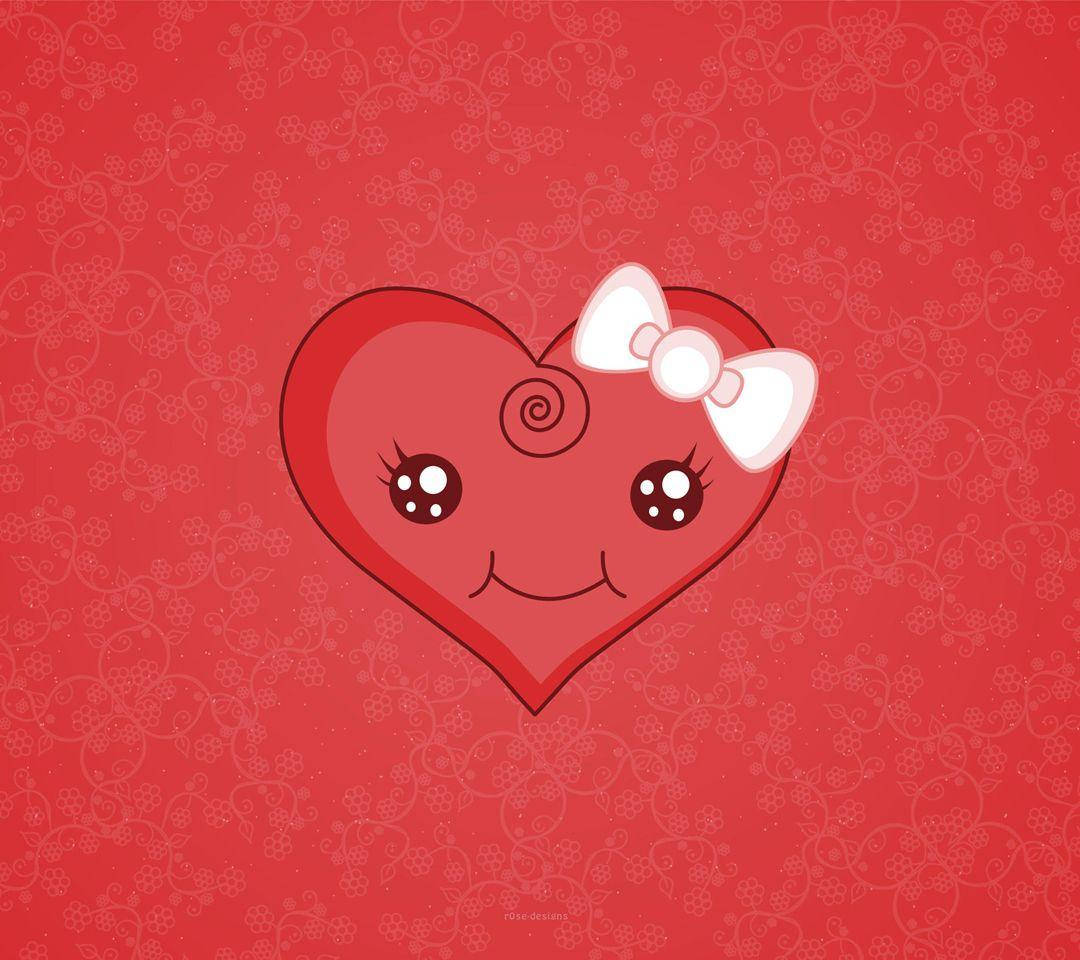 Cute Heart With Pink Ribbon Wallpaper
