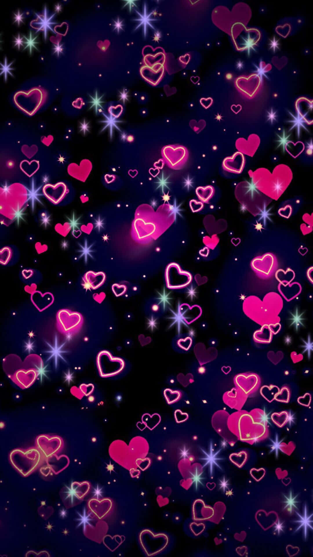 A collection of adorable hearts floating in midair on a pink gradient background Wallpaper