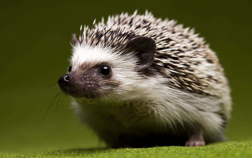 A small hedgehog enjoying the warm sunshine in its garden home. Wallpaper