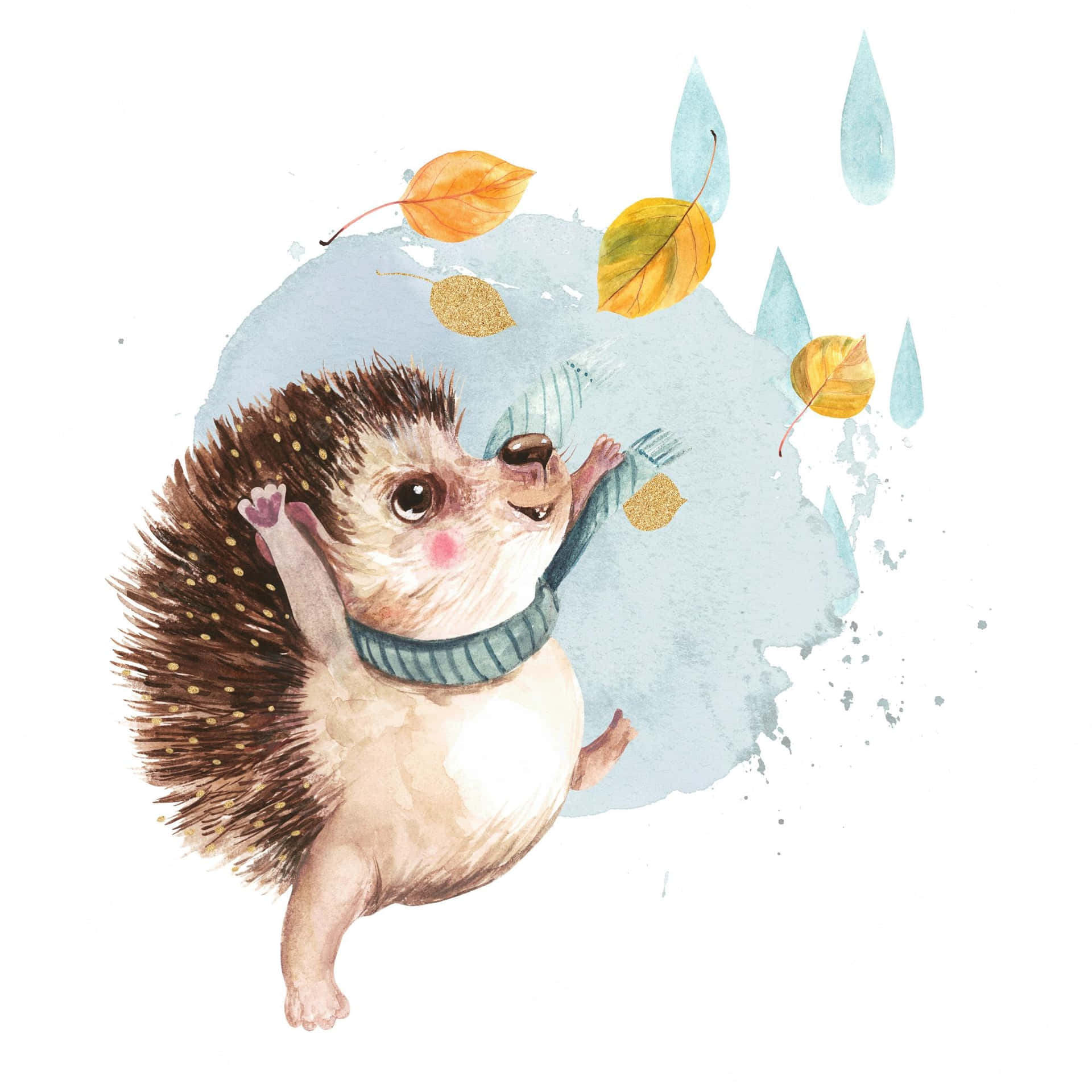 Cute Hedgehog Art Playing With Leaves Picture