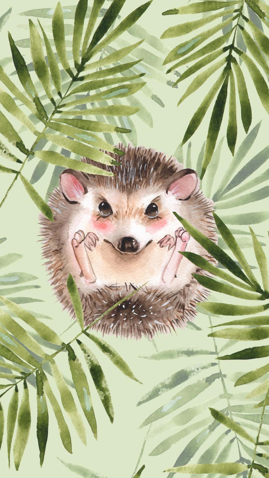 Cute Hedgehog Art With Fern Leaves Picture
