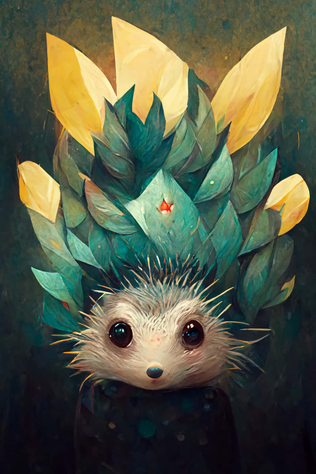 Cute Hedgehog Digital Art Leaves Hat Picture