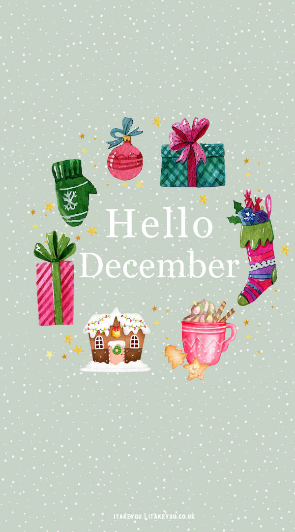 Cute Hello December Pastel Green Wallpaper