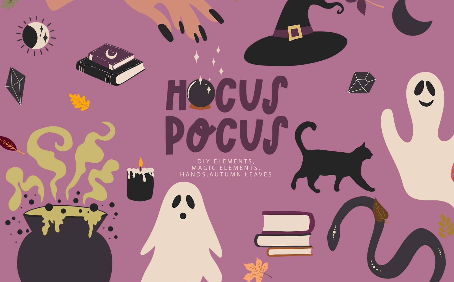 Cute Hocus Pocus Halloween Themed Elements Wallpaper
