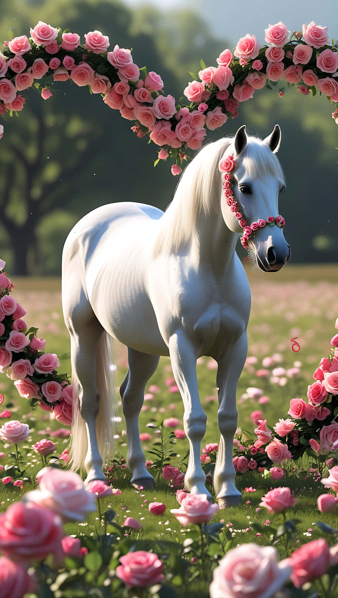 Cute Horse With Floral Wreath – Valentine Love Animal Wallpaper Wallpaper