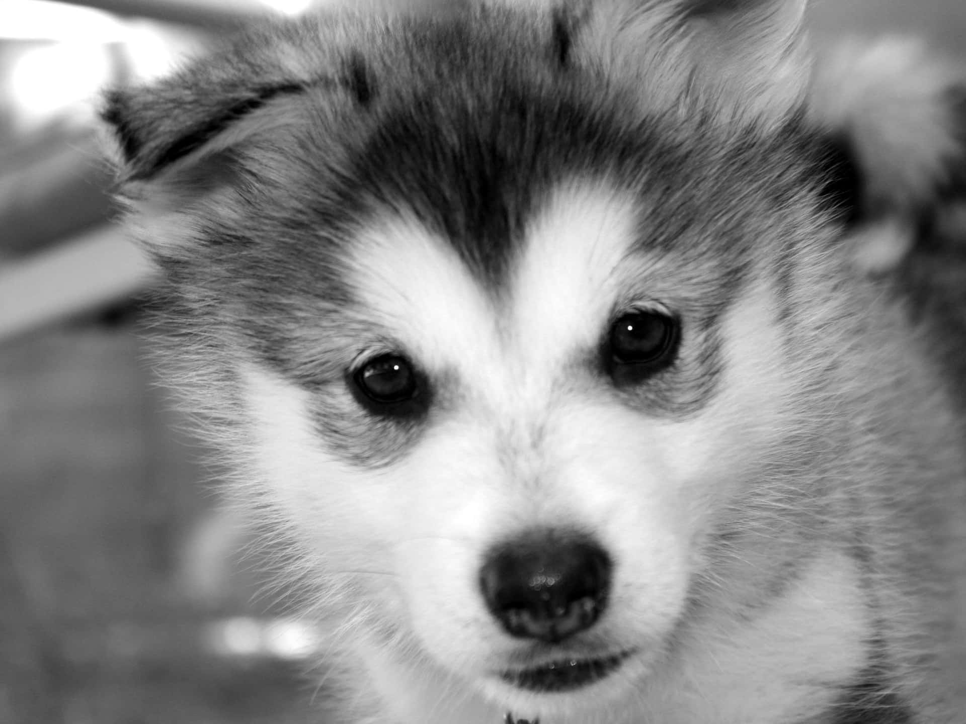 Cute Husky Puppy Greyscale Picture