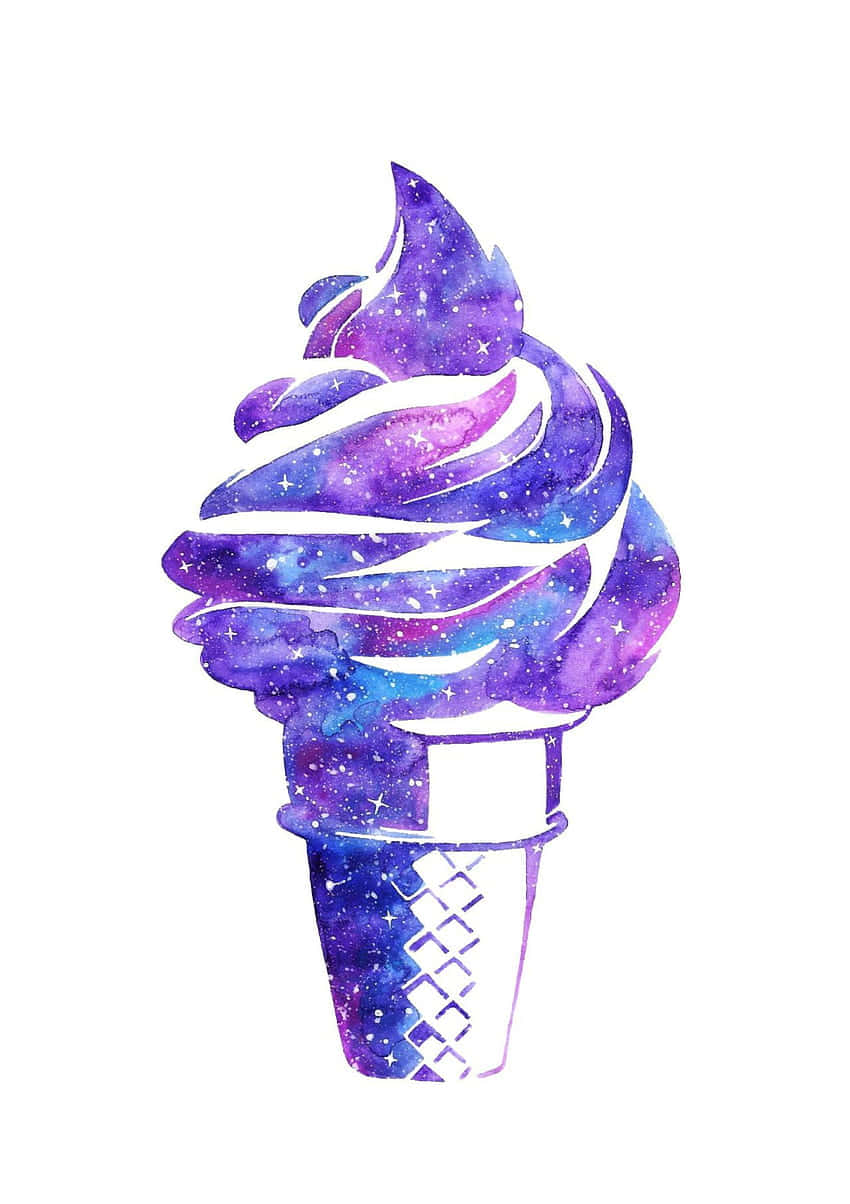 Cute Ice Cream Illustration With Galaxy Design Wallpaper