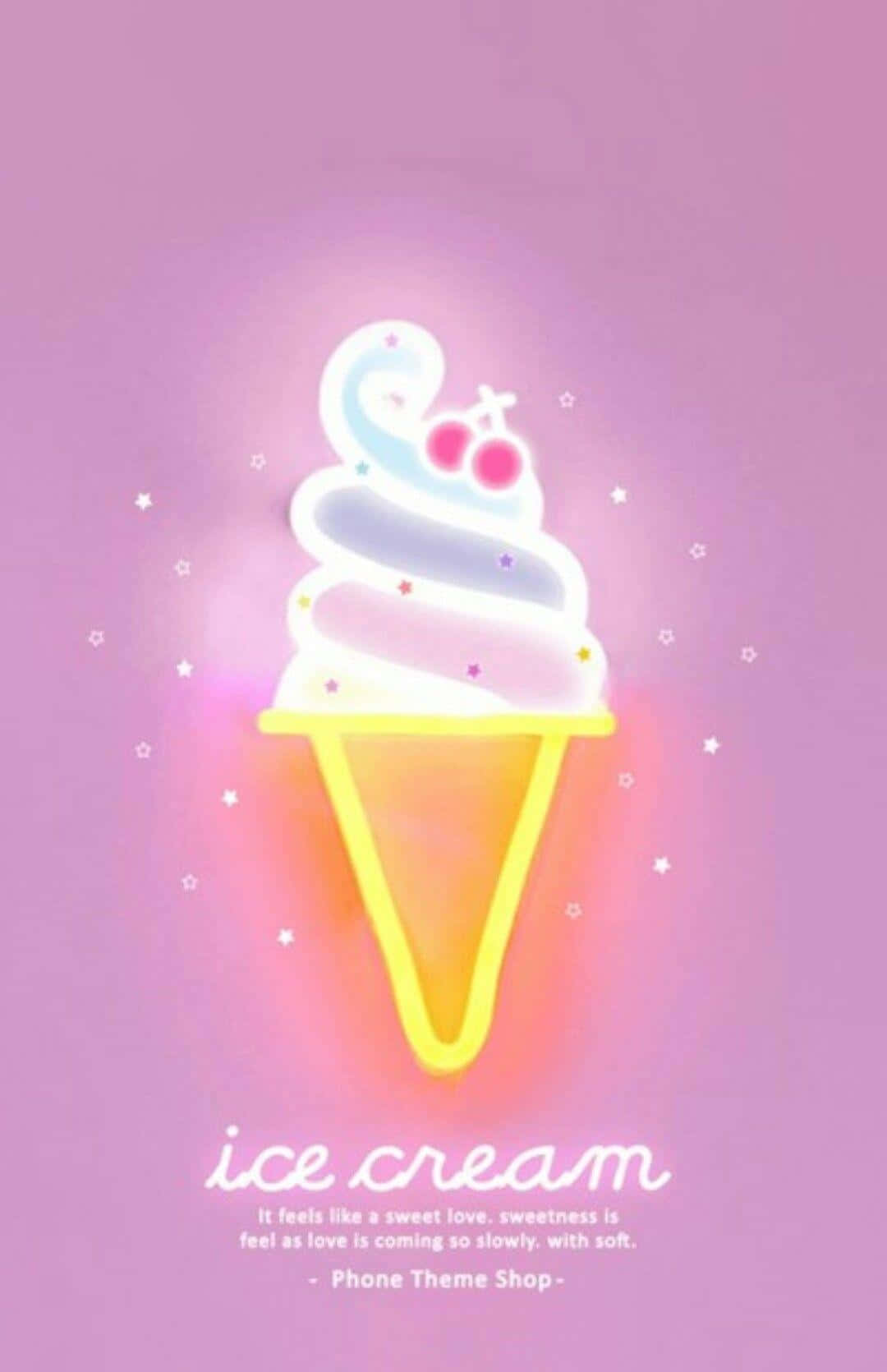 Cute Ice Cream Neon Sign With Cherry Topping Wallpaper