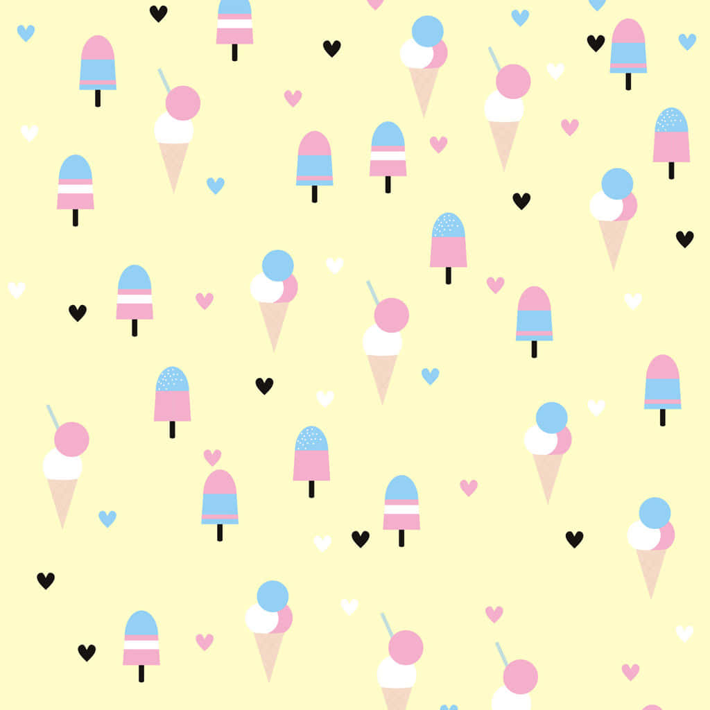 Cute Ice Cream On Pastel Yellow Wallpaper