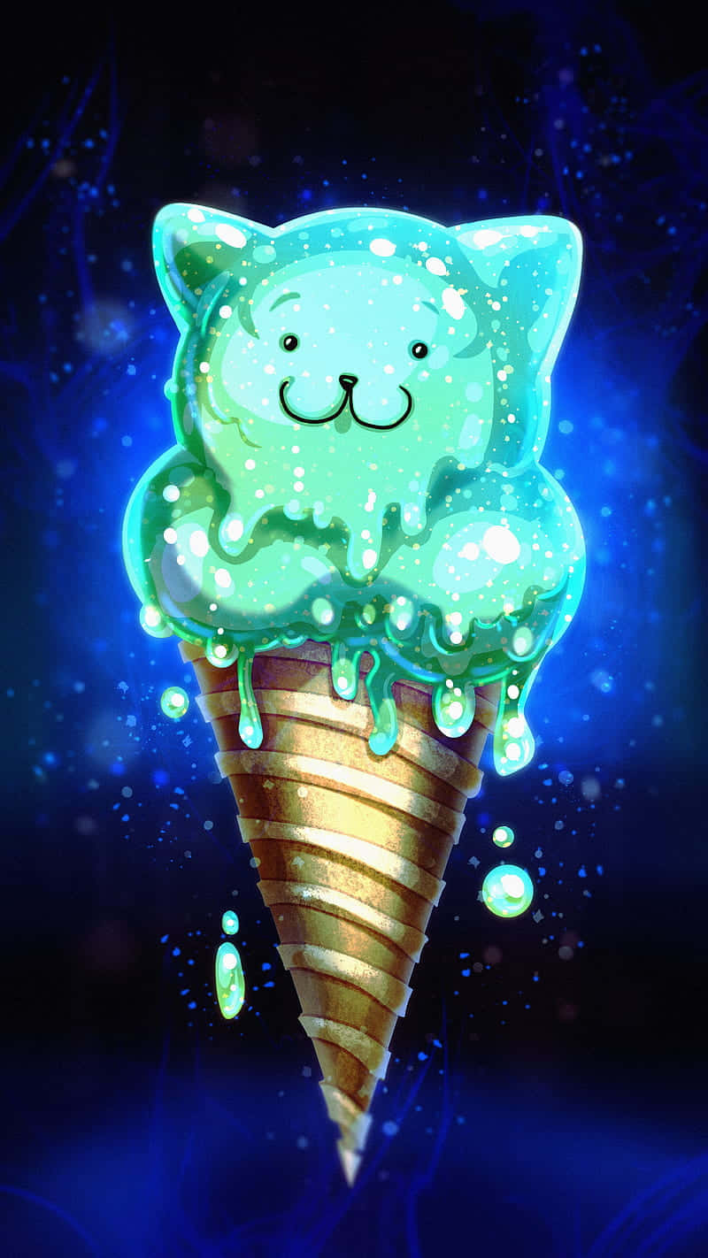 Cute Ice Cream With Cat Face Wallpaper