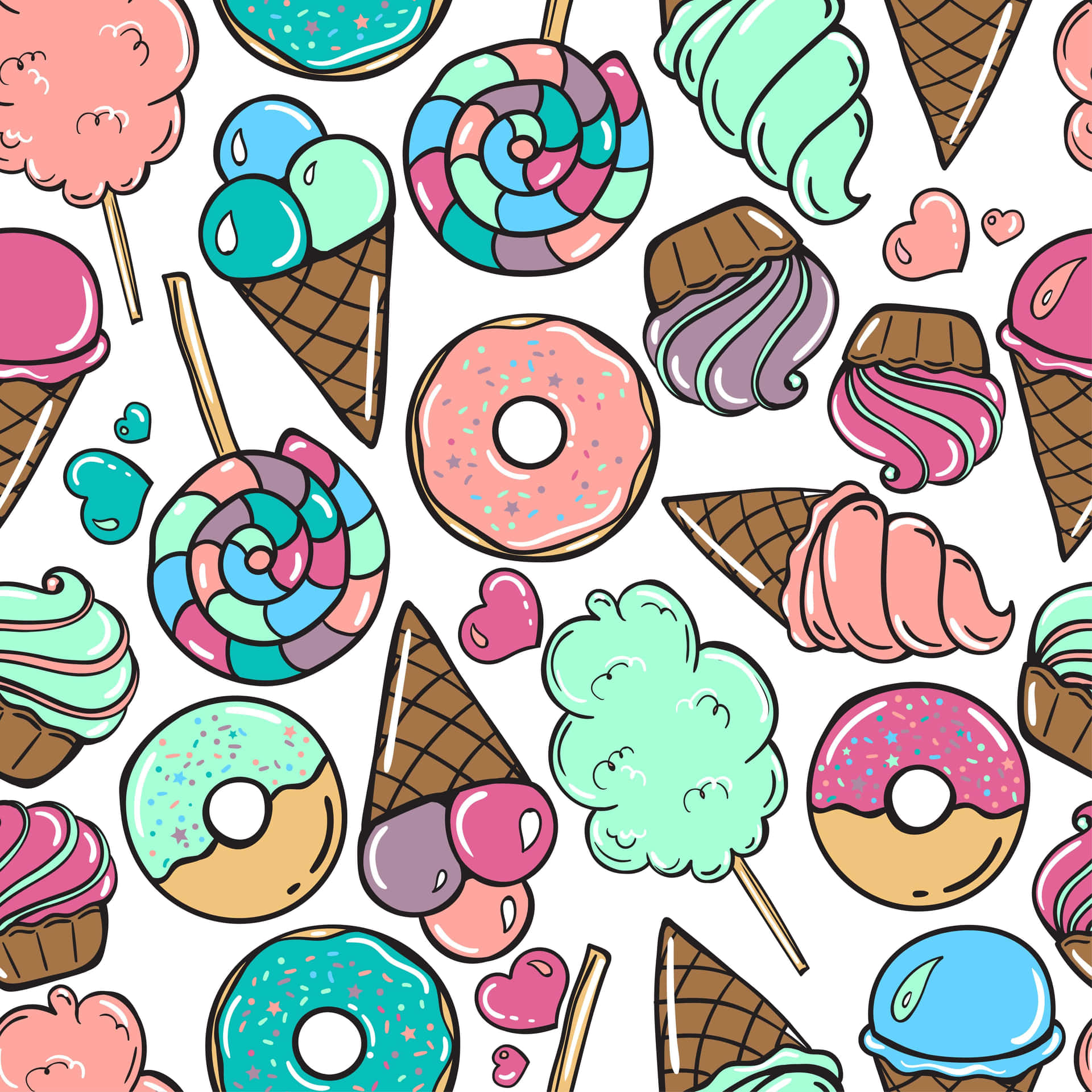 Cute Ice Cream With Different Sweets Wallpaper