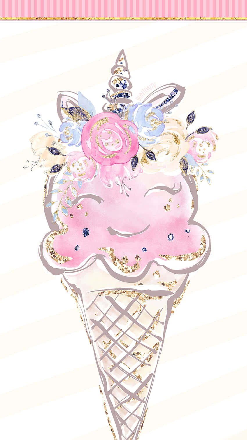 Cute Ice Cream With Pink Smiley Face Wallpaper