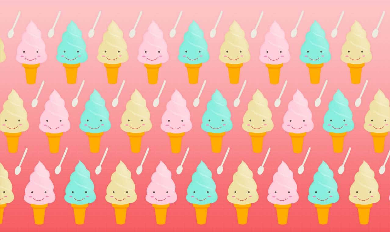 Cute Ice Cream With Spoon Red Gradient Wallpaper