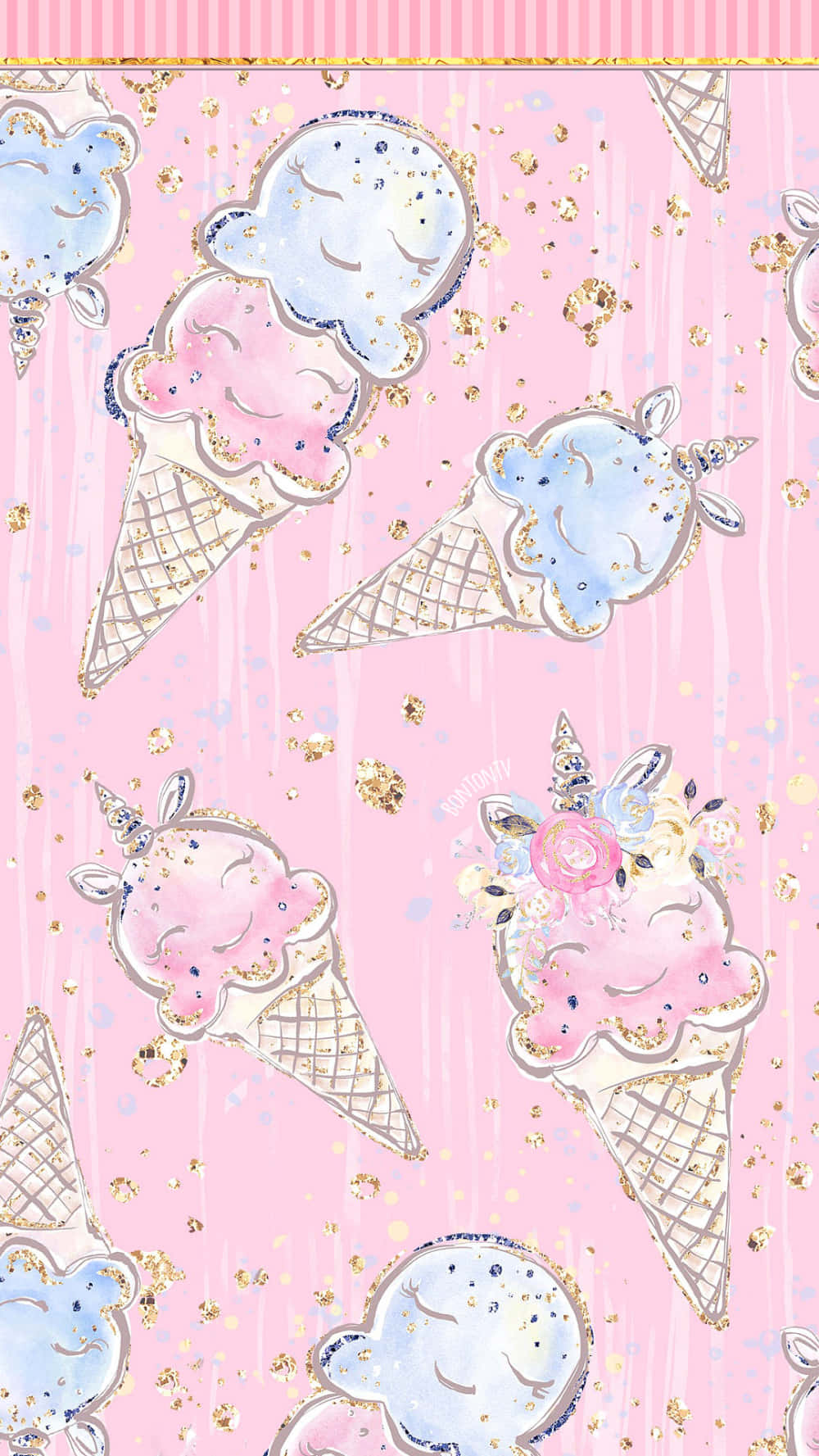 Cute Ice Cream With Unicorn Design Wallpaper