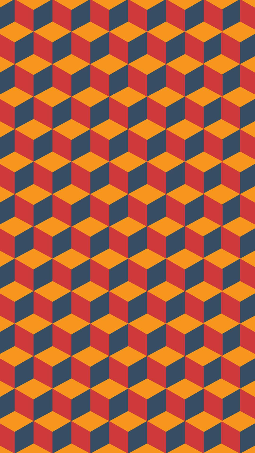 A Geometric Pattern With Orange And Blue Squares Wallpaper
