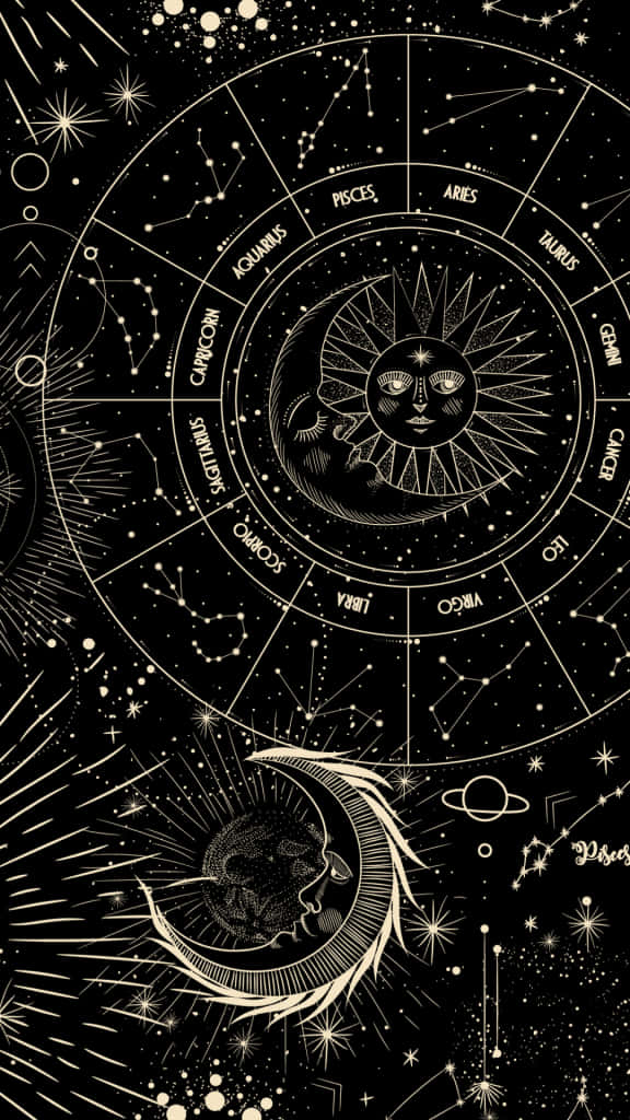A Black And White Image Of A Zodiac Chart Wallpaper