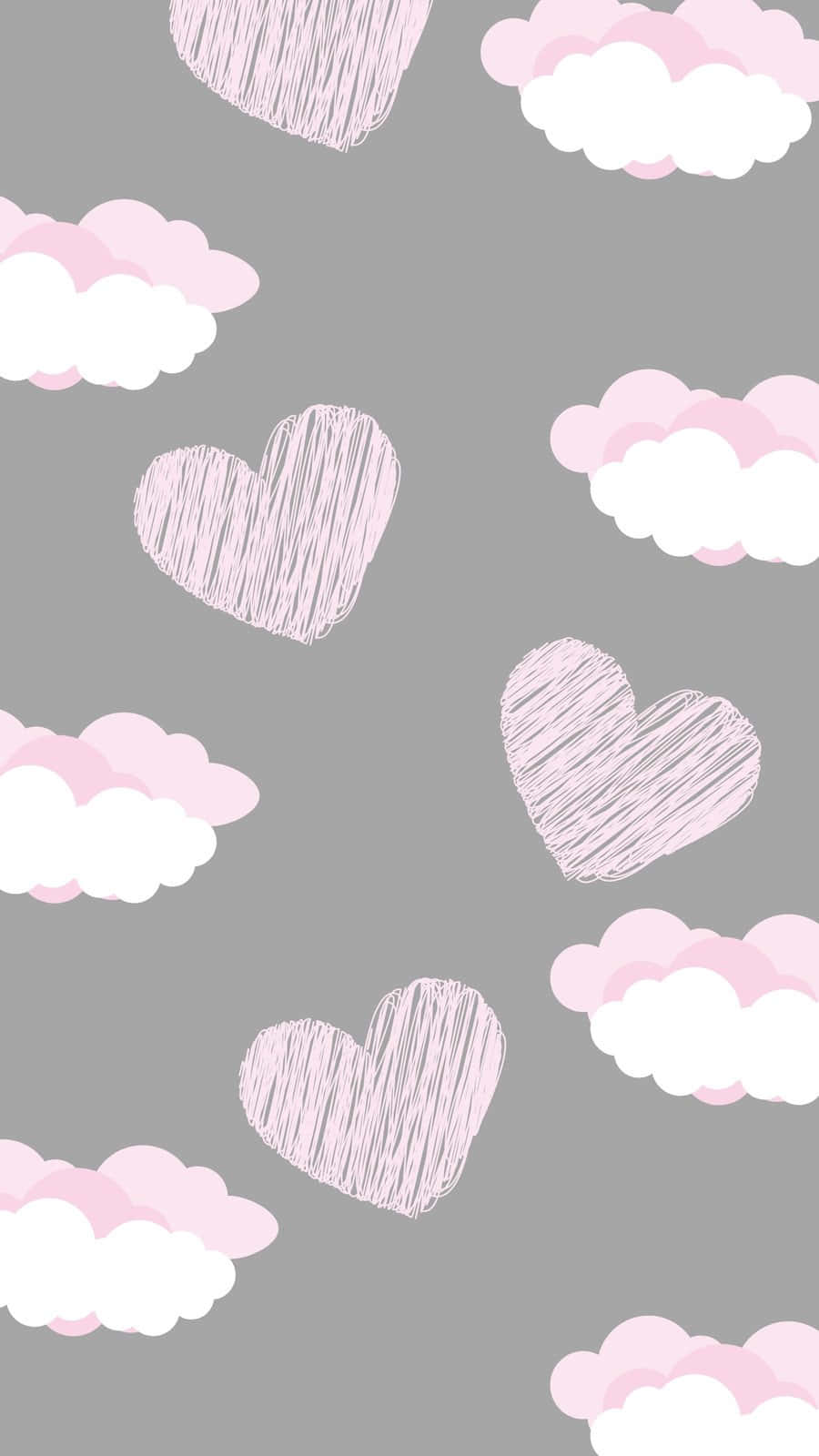 Pink And Gray Clouds With Hearts Wallpaper