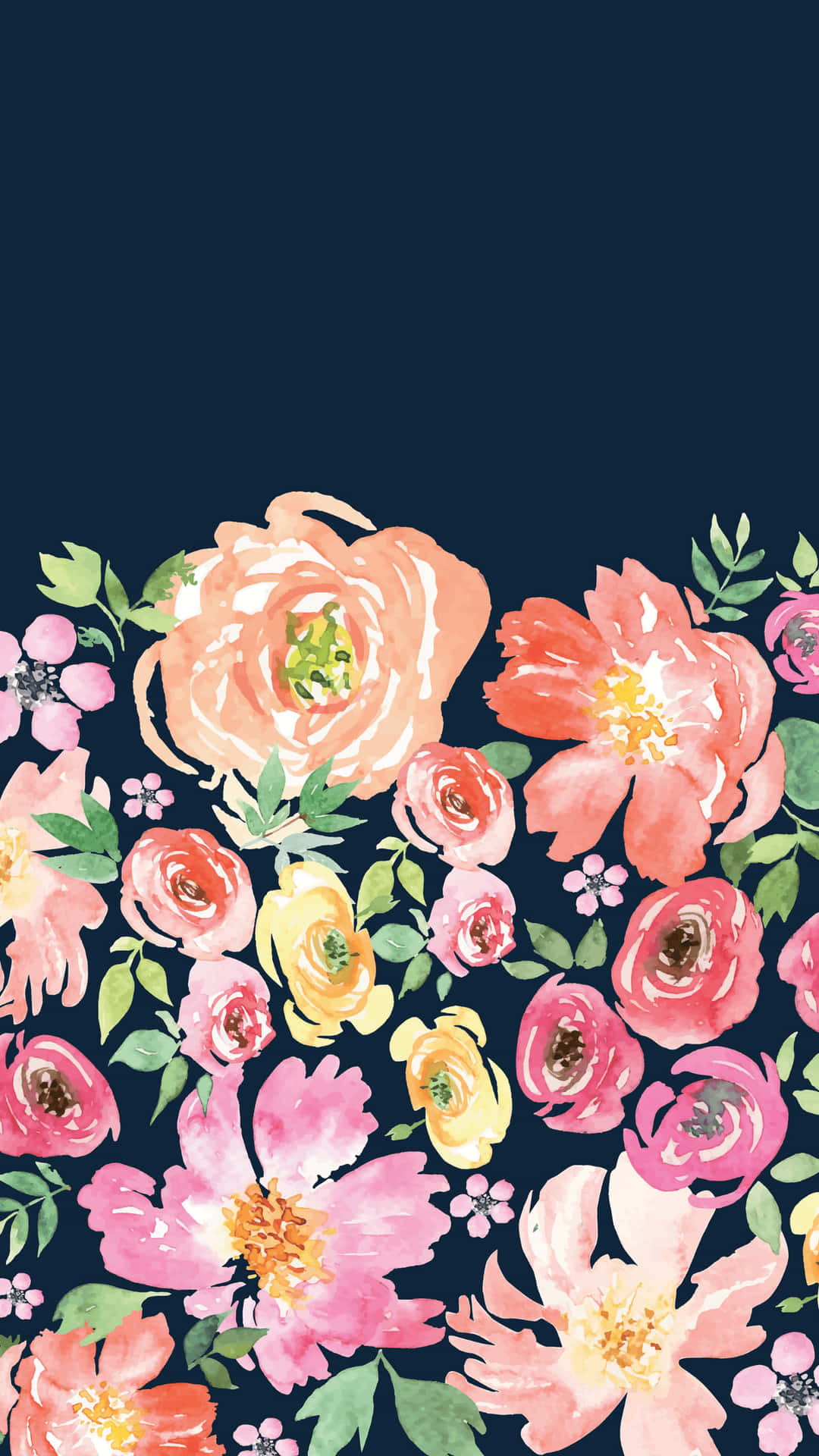 A Watercolor Floral Pattern On A Dark Background Wallpaper