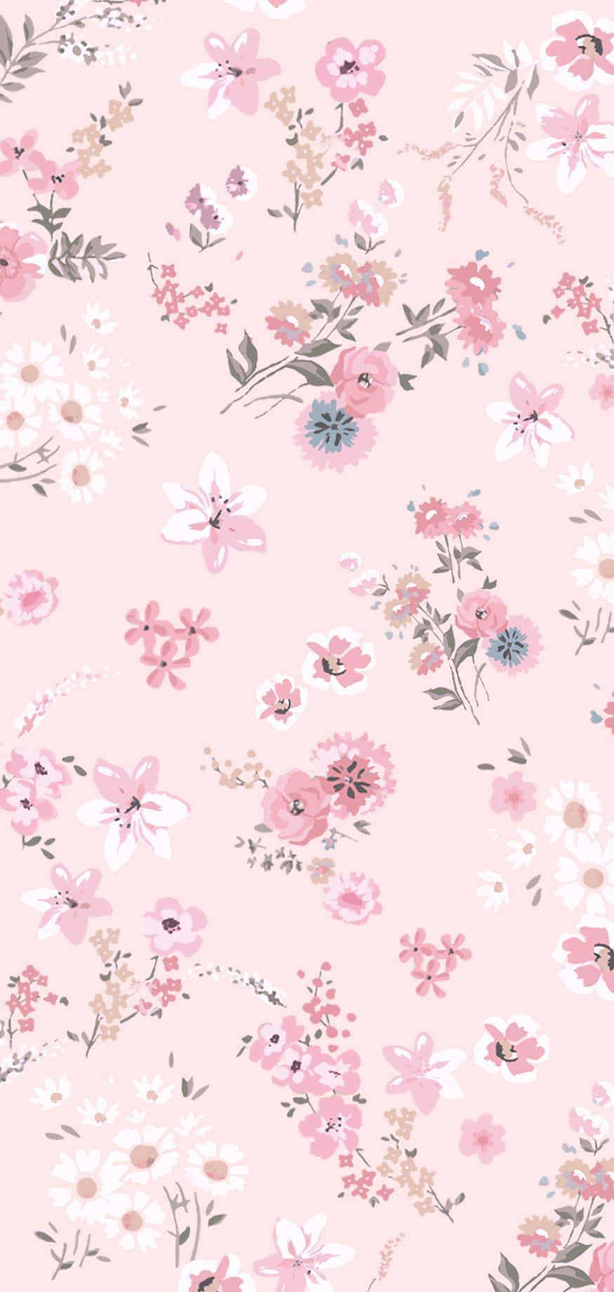 A Pink Floral Pattern With Blue Flowers Wallpaper