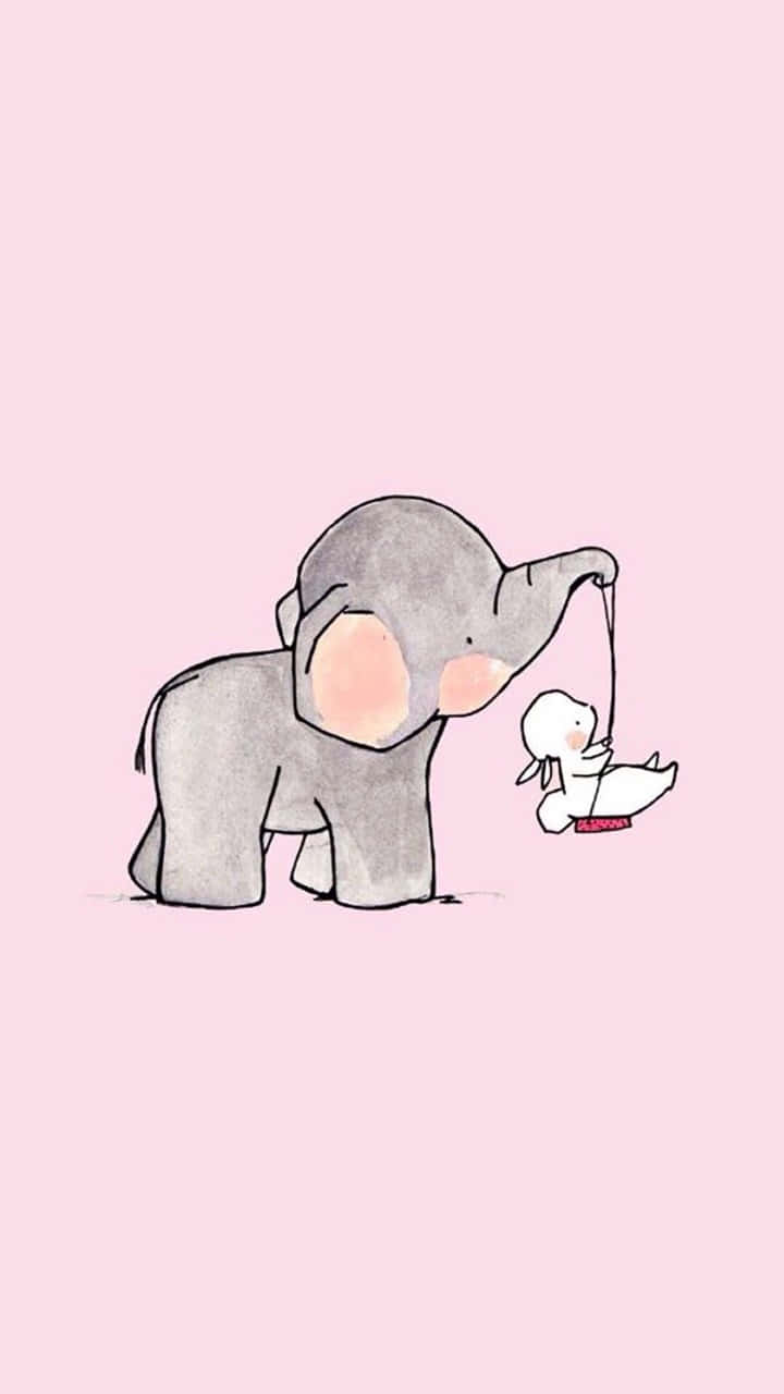 A Cartoon Elephant And A White Duck On A Pink Background