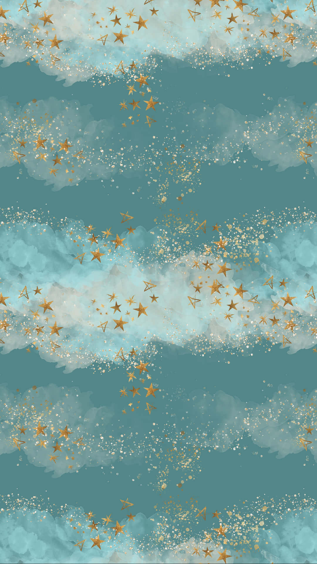 A Blue And Gold Pattern With Stars And Clouds Wallpaper