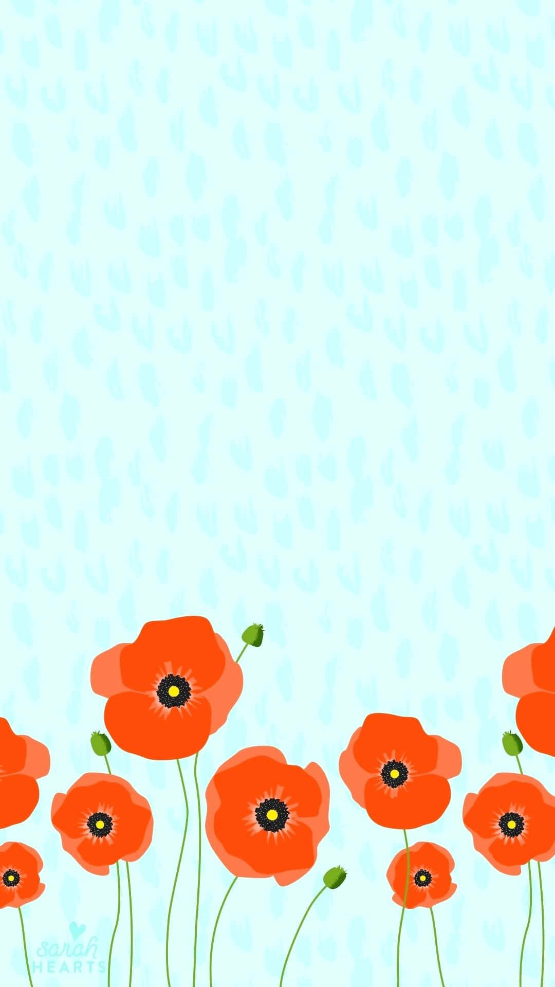 Orange Poppy Flowers Cute iPhone Teal Wallpaper