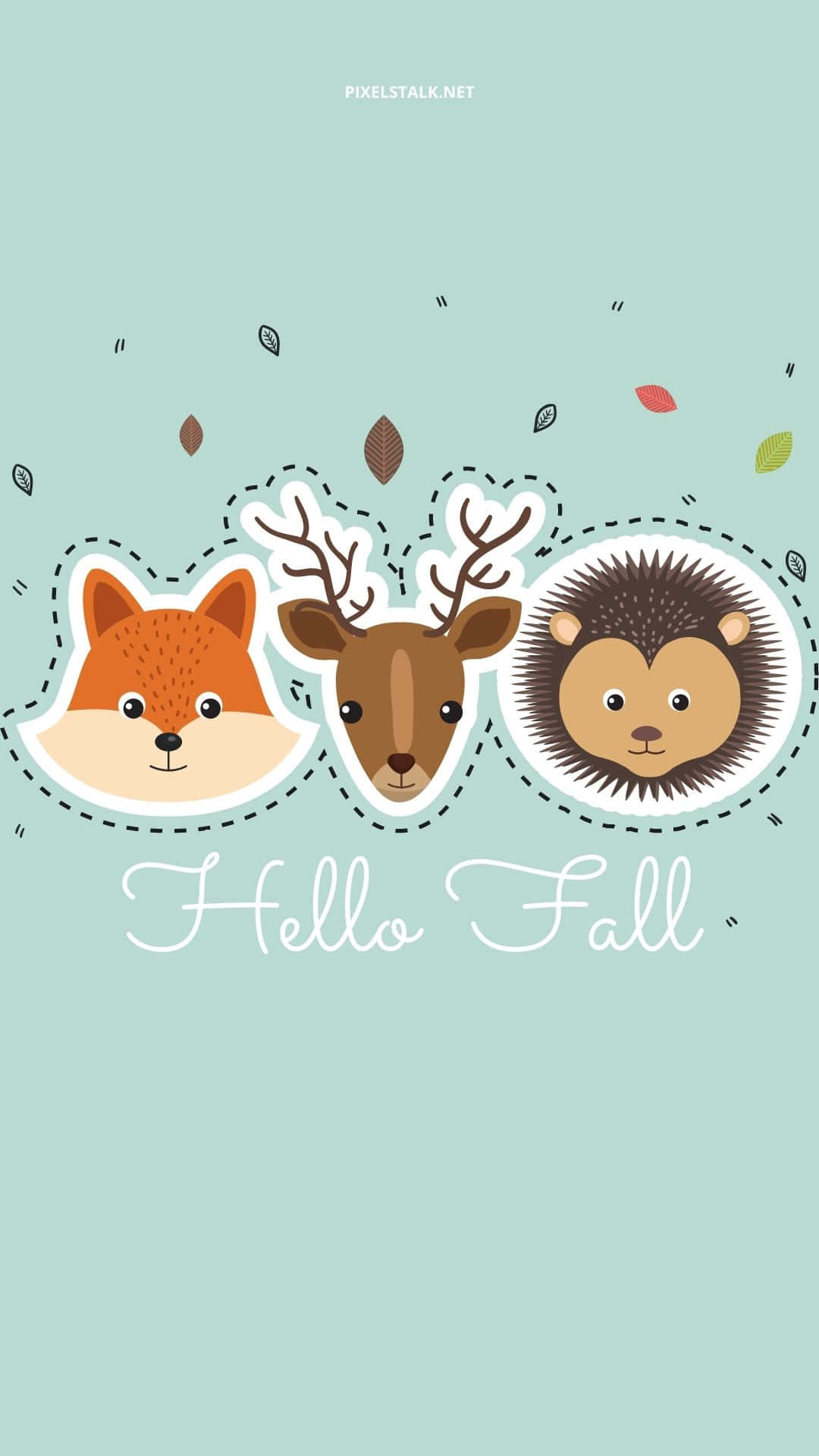 Cute iPhone Teal Fall Season Animals Vector Art Wallpaper