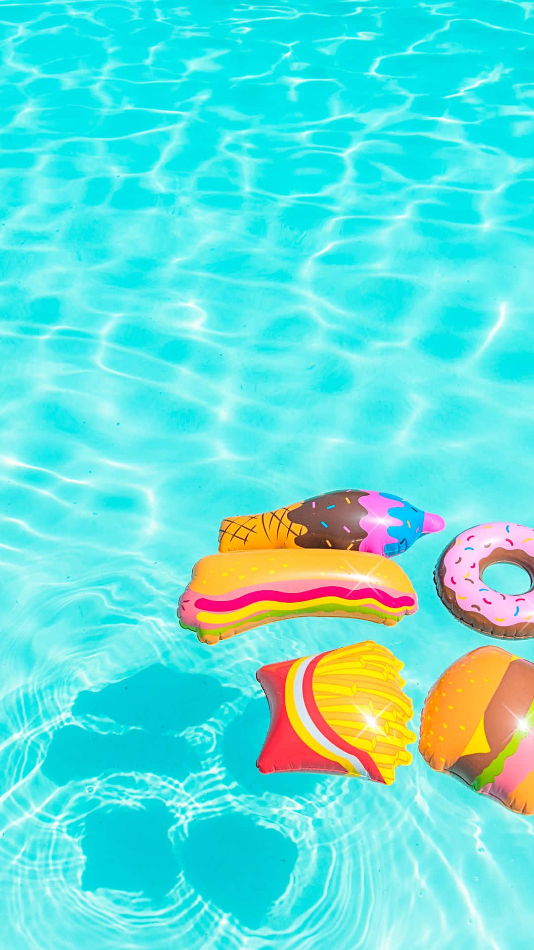 Pool Med Inflatable Fødevarer Legetøj Sød iPhone Teal Tapet Wallpaper
