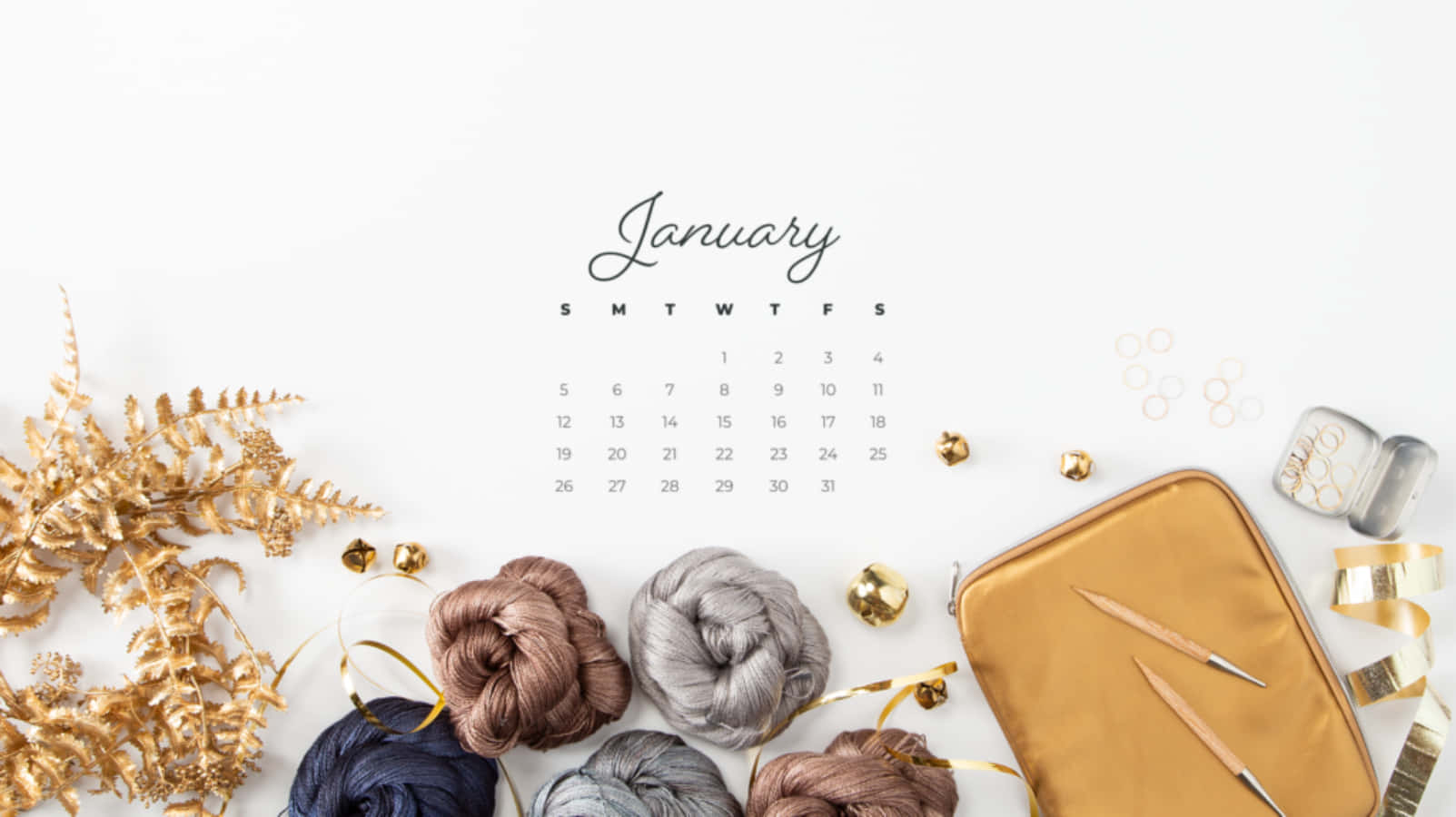 January 2019 Calendar With Knitting Supplies And Yarn Wallpaper