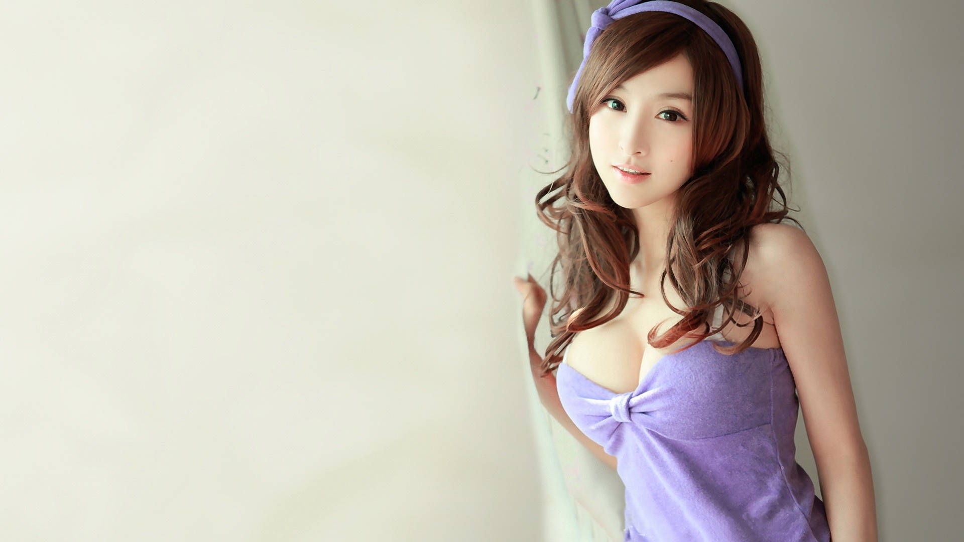 Cute_ Japanese_ Model_in_ Purple Wallpaper